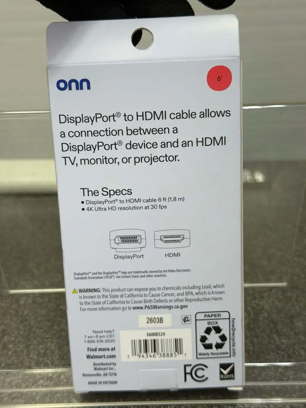 onn. 6 ft DisplayPort to HDMI Cable 4K UHD